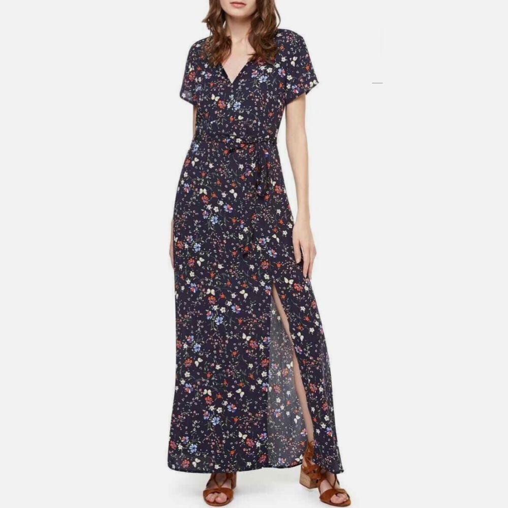 Sanctuary Maxi Dress , L Floral Butterfly Print A Line Navy Open Leg